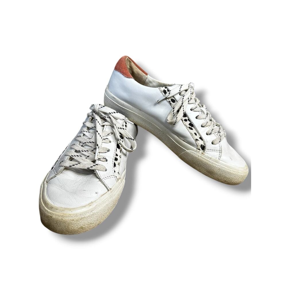 Madewell White Animal Print Fur Low Top Lace Up Leather Chic Sneakers size 6.5